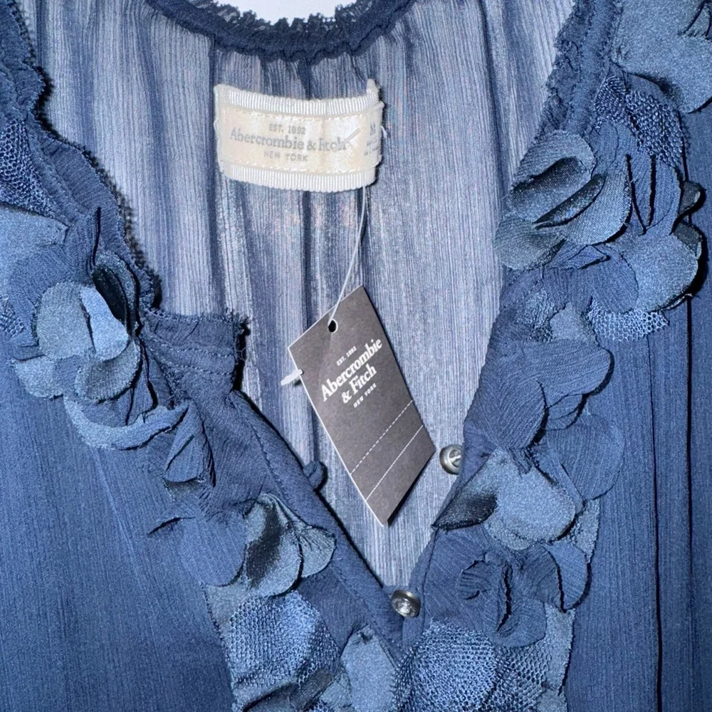 Abercrombie & Fitch Deep Blue Ruffle Blouse - Picture 2 of 5